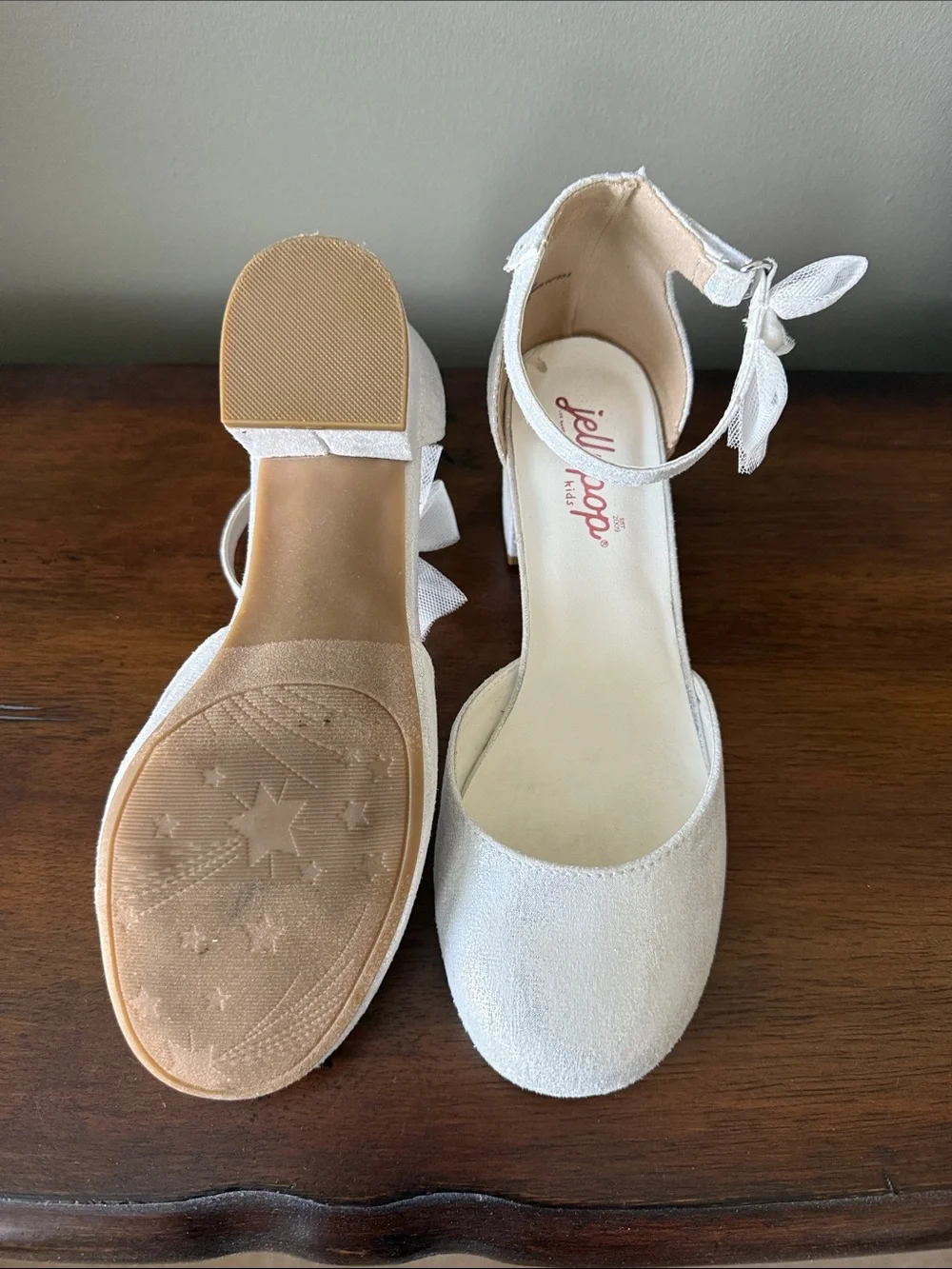 Jellypop Sparkle White Ankle-Strap Block Heels